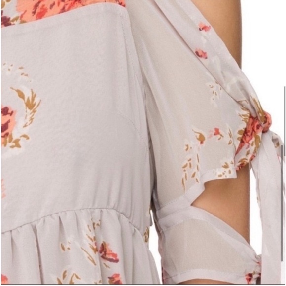 Free People | Women’s Grey/Coral Floral Tied To You Cold-Shoulder Midi Dress S - Picture 3 of 15